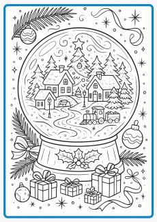 Winter snowscape crystal ball coloring book