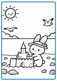Little rabbit on the beach coloring book