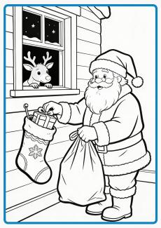 Santa Claus delivering gifts coloring book