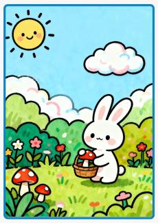 The little rabbit picking mushrooms coloring book