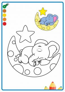 The elephant sleeping on the moon coloring book
